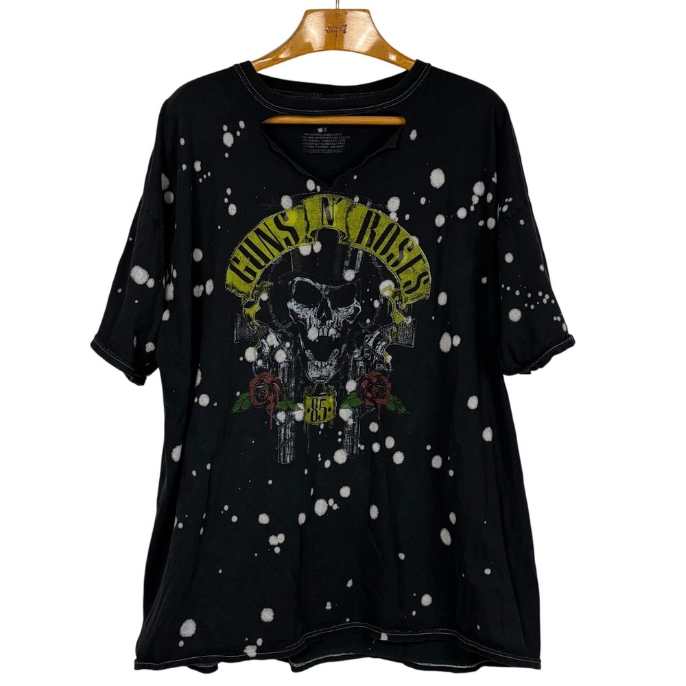 Guns N Roses XXL Distressed Bleach‎ Splatter Band Tee Skull 85 Graphic